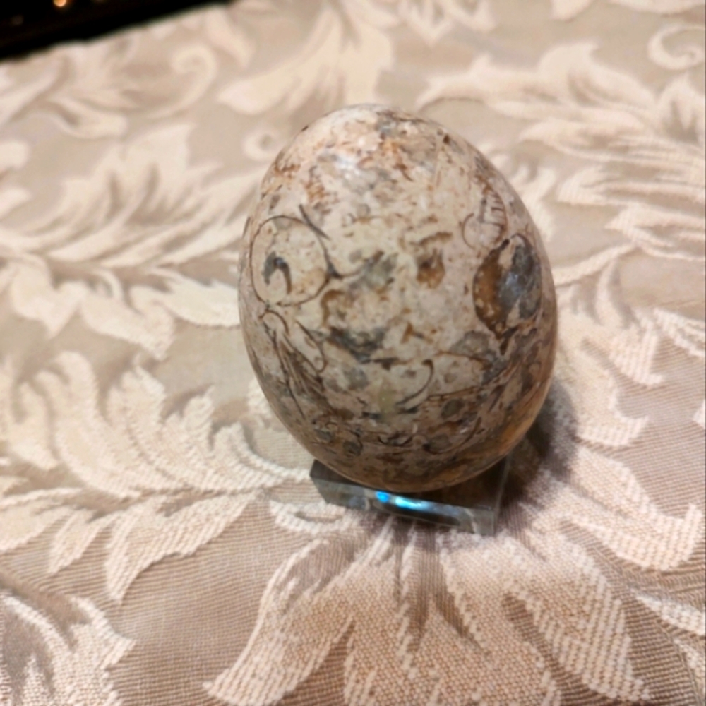 🥚 Vintage Exquisite Cream Tan White & Grey Decorative Polished Marble Egg - Picture 5 of 6